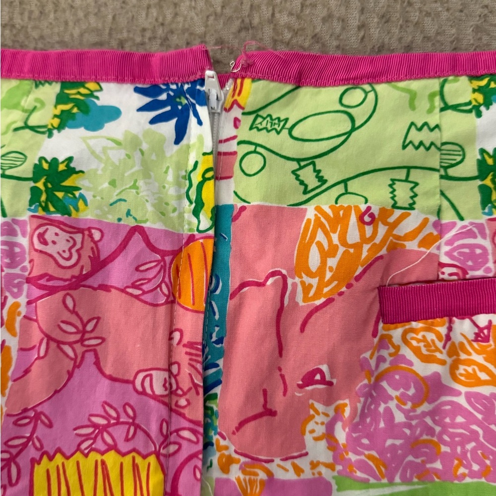 Lilly Pulitzer VTG Skirt Women Size 2 Pink Green Floral Party Patch Print Lined - Picture 3 of 7